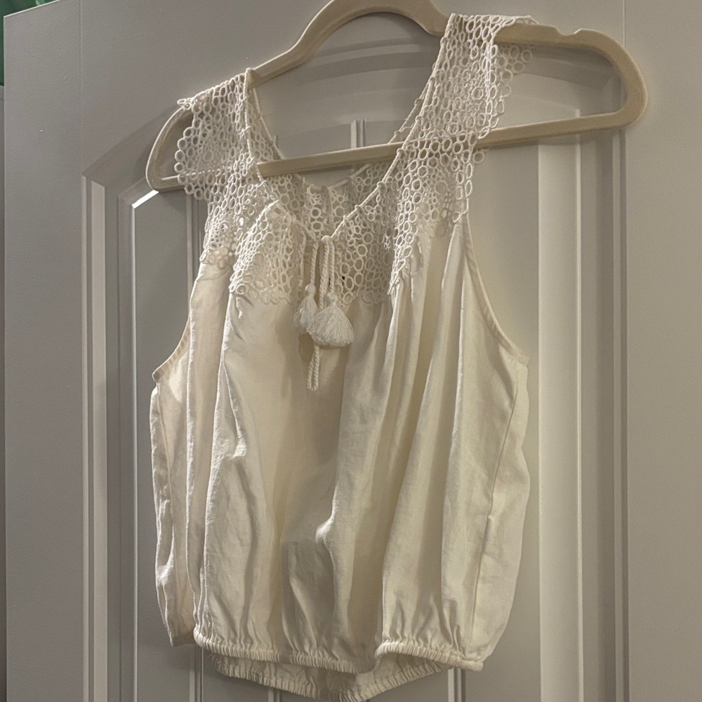 Free People Ivory Lace Detail Top